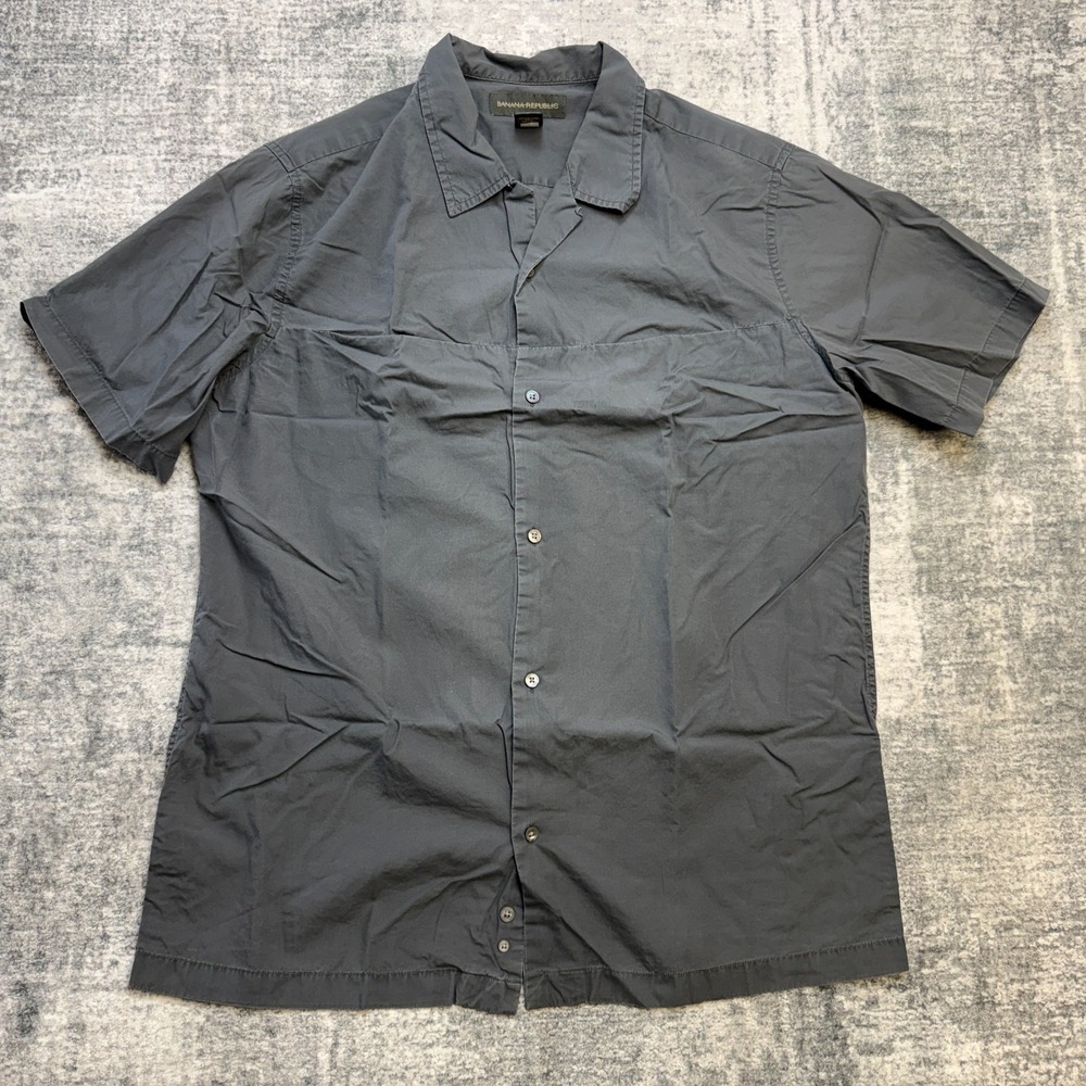 VTG Banana Republic Shirt Mens Large Gray Cotton Loop Collar Camp Safari Y2K‎